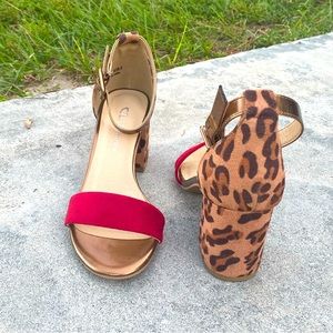 CL by Laundry Women's Red Block Heel Zebra Print Open Toe Shoes Sz 6